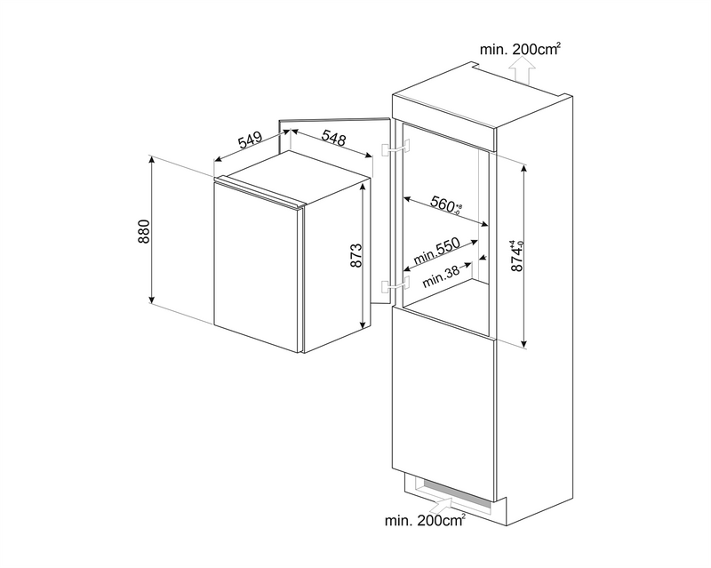SMEG UKS4C092D - White Built-in Refrigerator - 124L Capacity - D Energy Rating