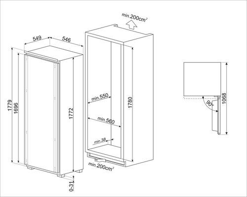 Smeg UKS9L1721E - Universal 310L Built-in Refrigerator - Fast Cooling - E Energy