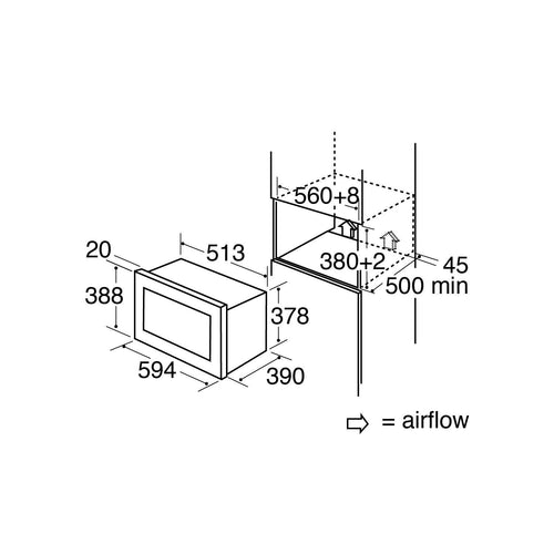 CDA VM231BL - Black/Stainless Steel Built-in Microwave - 25L - 900W