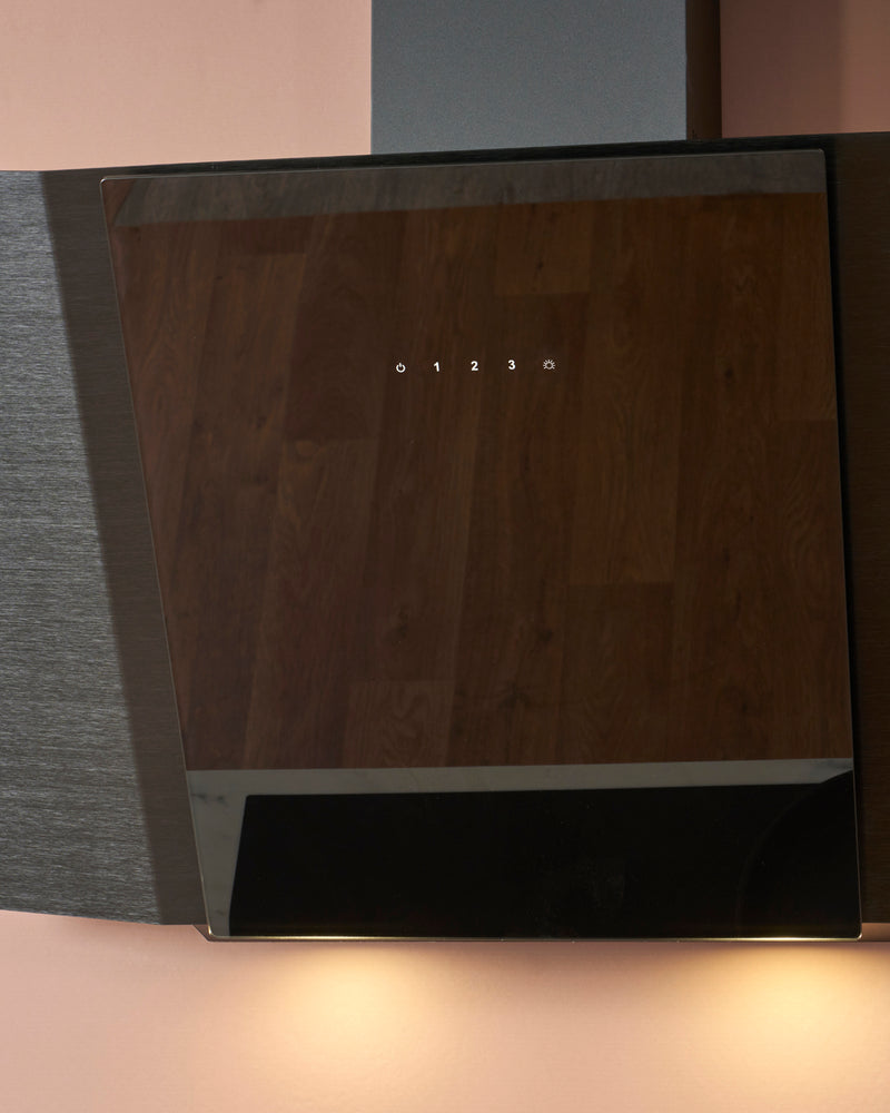 Caple ZEL901GM 90cm Wall Chimney Cooker Hood – Gunmetal & Black Glass