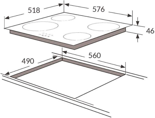 Amica ACH6440FR - Black 4 Zone Ceramic Hob