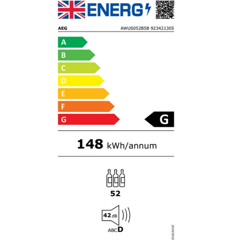 AEG AWUS052B5B - Black 52 Bottle Capacity Wine Cooler - F energy
