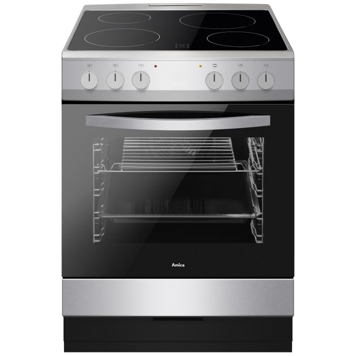 Amica AFC601SS 60 cm Electric Ceramic Cooker - Black & Stainless Steel  - A energy - Display