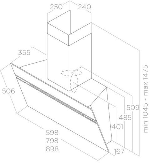Elica ASC-LED-60-BLK - Black 60cm Angled Hood Extractor - 757 m³/h Capacity - B Energy Rating