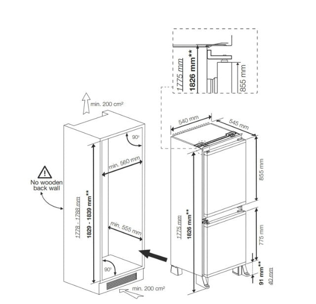 Hotpoint HPKS 1262B4 UK - White Integrated Fridge Freezer - 265L Capacity - -Low Frost- E Energy Rating
