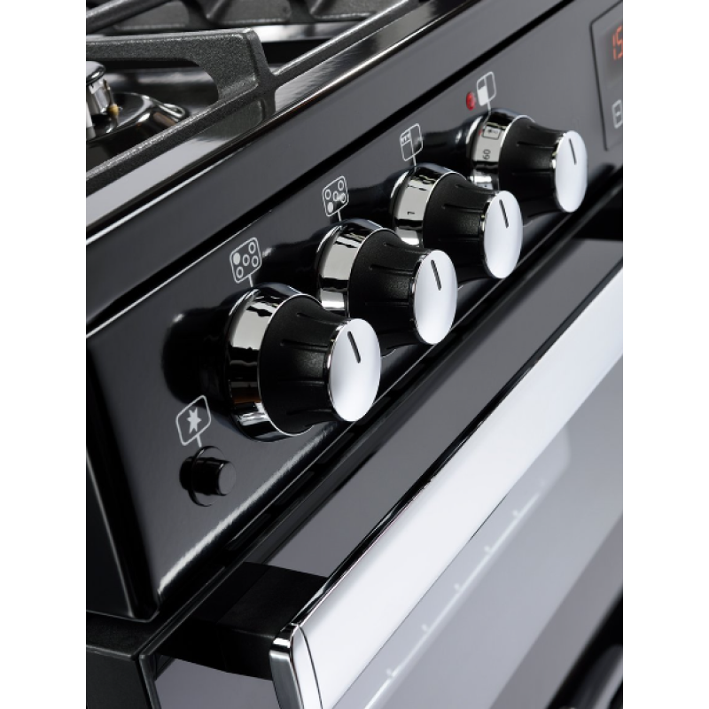 Belling COOKCENTRE 90DFT BLK - Black 5 Zone Dual Fuel Cooker - A energy