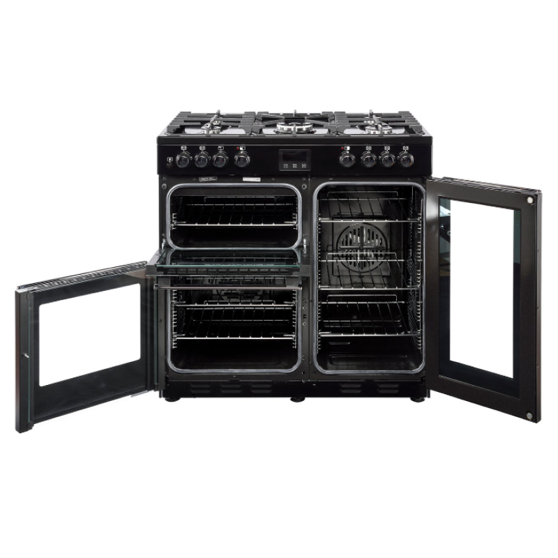 Belling COOKCENTRE 90DFT BLK - Black 5 Zone Dual Fuel Cooker - A energy