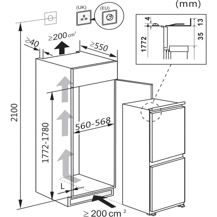 Teknix BITH50FFE - Integrated Fridge Freezer - 148L/85L - E Energy