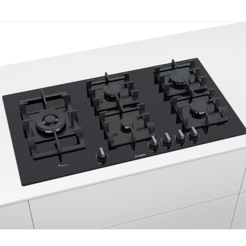 Bosch PPS9A6B90 - Black Tempered Glass 5 Zone Gas Hob