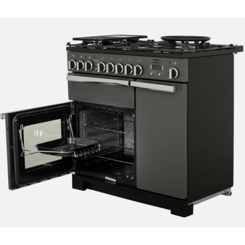 Rangemaster PDL90DFFSL/C - Grey 5 Zone Dual Fuel Cooker - Catalytic cleaning - A/A energy