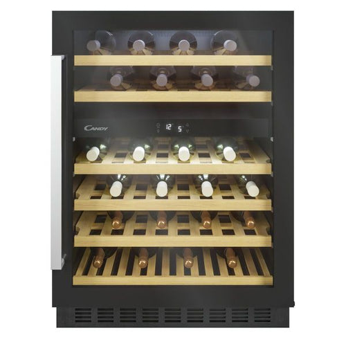 Candy CCVB 60D UK/N - Black 46 Bottle Built-In Wine Cooler - Dual Temperature Zones - LED Lighting