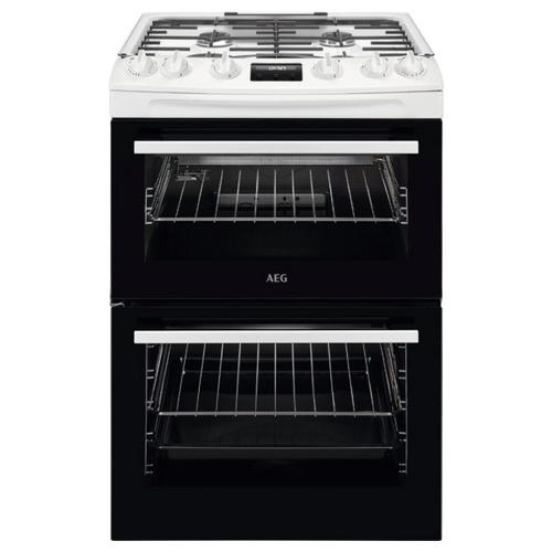 AEG CGX6130ACW - White 60cm Freestanding Gas Double Oven Cooker - Catalytic, 83L Main Oven - A Energy