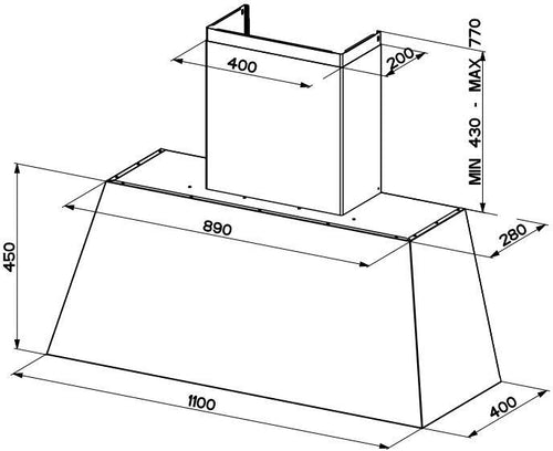 Faber CHLOE-XL-CI - Cast Iron 110cm Chimney Hood - 600m³/h - C Rated