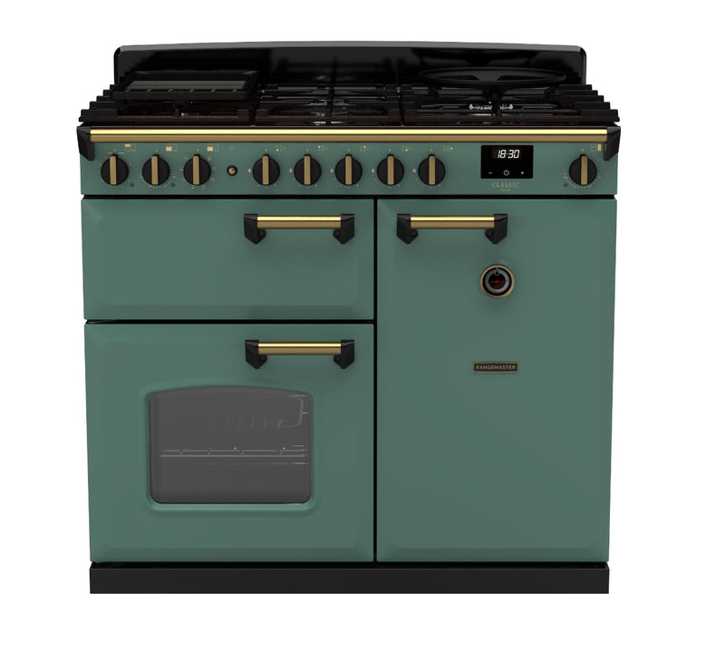 Rangemaster CLDL100DFPMGR/AB1 - Mineral Green Classic Deluxe 100cm Range Cooker - Dual Fuel - A Energy