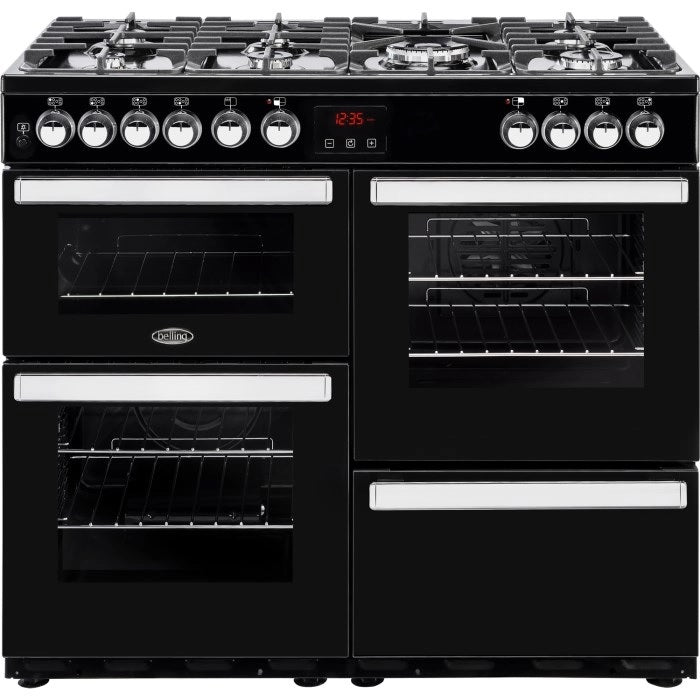 Belling COOKCENTRE 100DFT Blk 444 - Black 7 Zone Dual Fuel Cooker - A/A energy