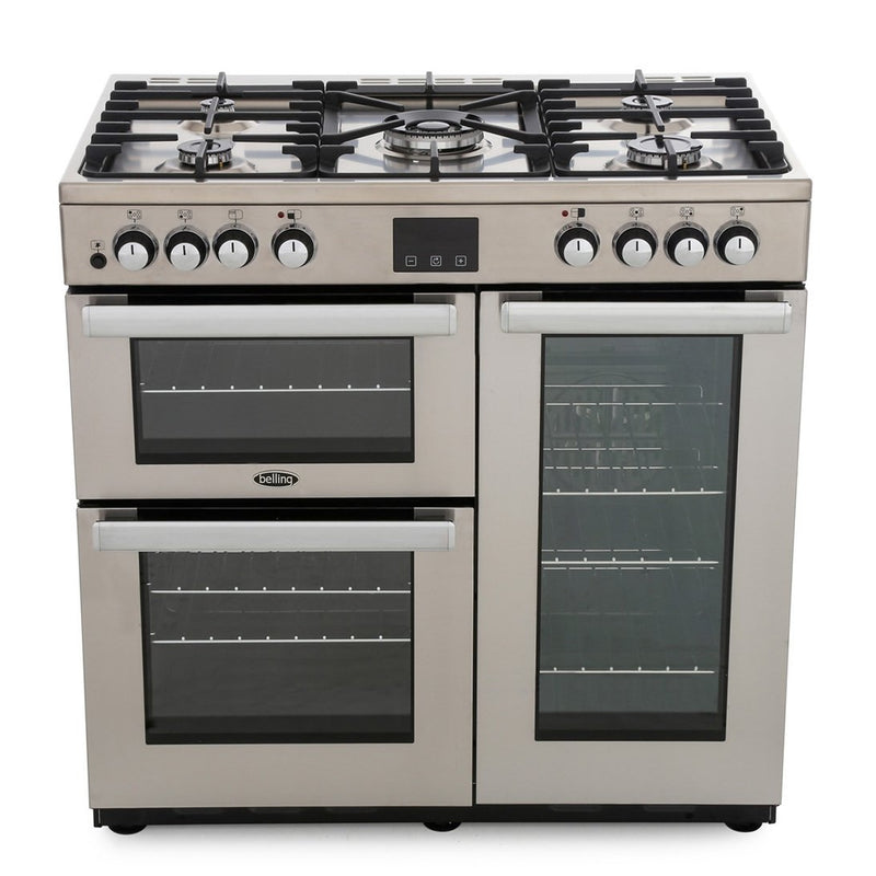 Belling COOKCENTRE 90DFT PROF Sta - Stainless steel 5 Zone Dual Fuel Cooker - A energy