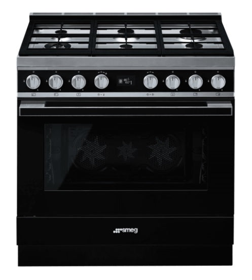 Smeg CPF9GPBL - Black 6 Zone Dual Fuel Cooker - A+ energy