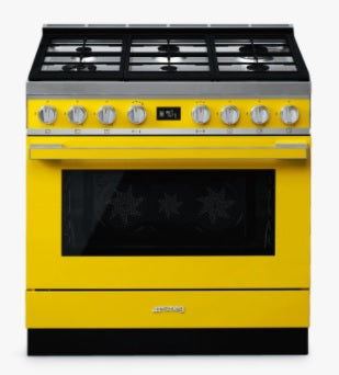 Smeg CPF9GPYW - Yellow 6 Zone Dual Fuel Cooker - A+ energy