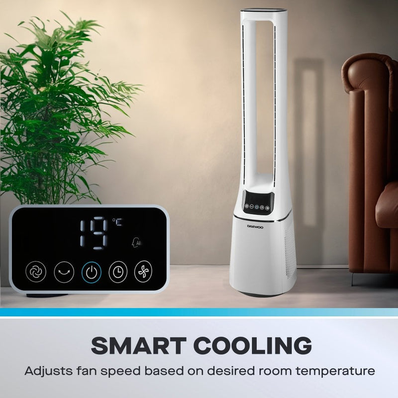 Daewoo COL1624GE - Daewoo 2-in-1 Bladeless Cooling Fan & Air Purifier with HEPA Filter, Quiet Oscillation, AI Smart Mode, Timer, Sleep Function & Remote
