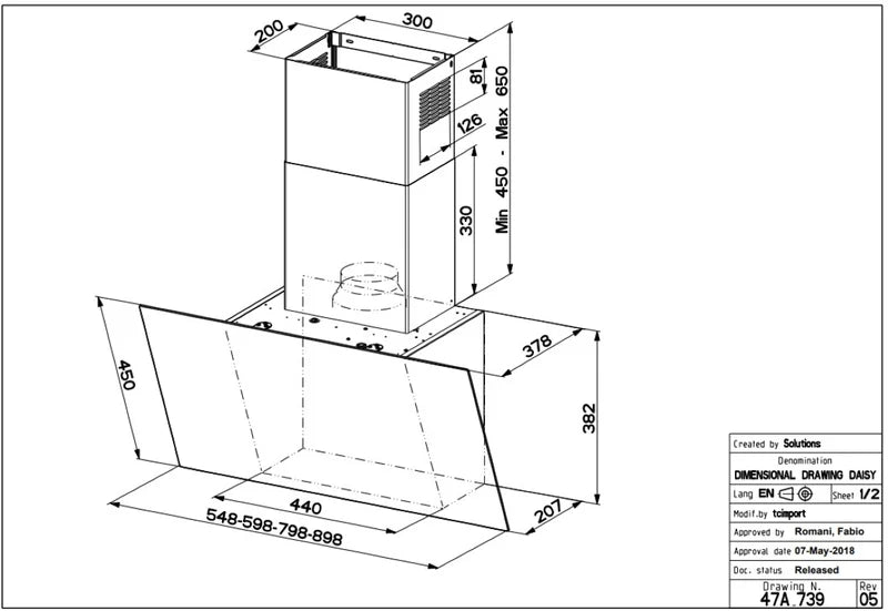 Faber DAISY-B-EG6-A55 - White Glass/Black Glass Angled Extractor Hood - 55cm - A Rated