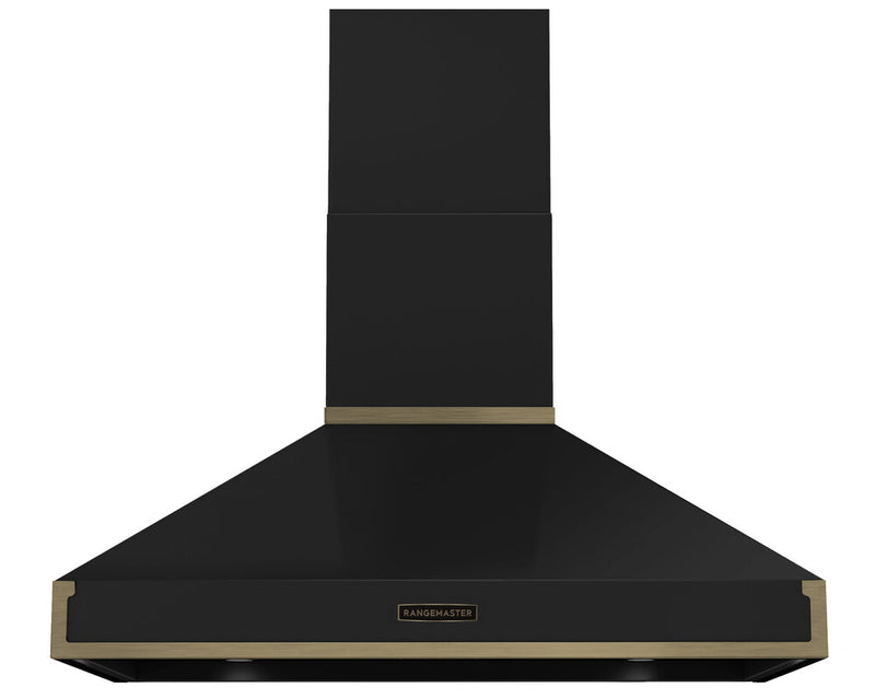 Rangemaster RPREHD100PGBL/AB1 100cm Prestige Cooker Hood - Gloss Black with Antique Brass Trim