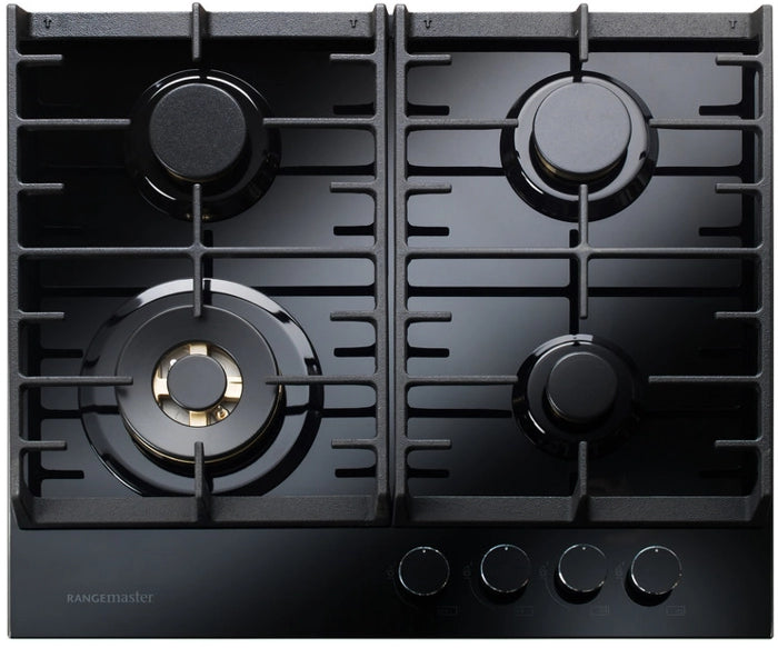 Rangemaster ECL60HPNGFBL/BL - Black Glass 4 Zone Gas Hob - 60cm