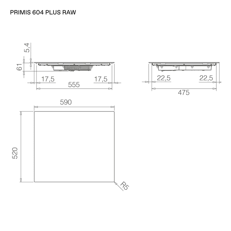 Elica Primis 604 Plus Raw - Black Induction Hob - 4 Cooking Zones