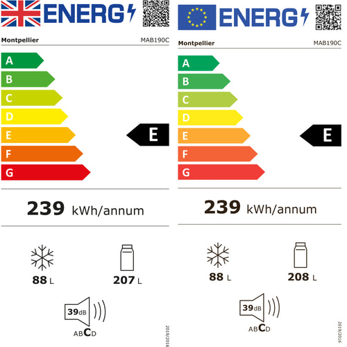 Montpellier MAB190K - Black Fridge Freezer - 295L - E Energy Rating