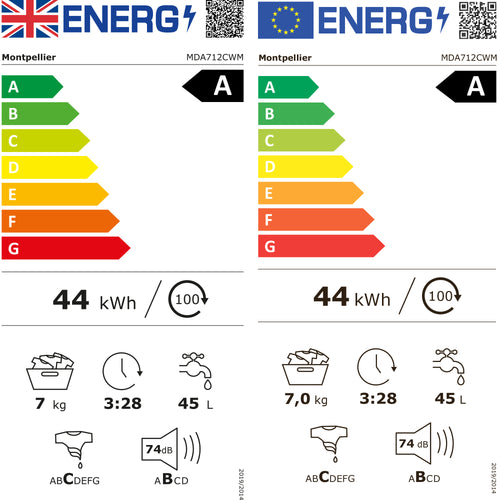 Montpellier MDA712CWM - White 7KG Washing Machine - 1200 RPM - A Energy