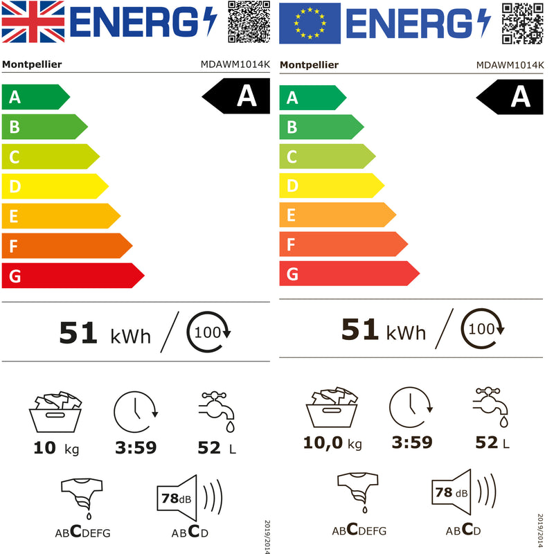 Montpellier MDAWM1014K - Black 10KG Washing Machine - 1400 RPM - A energy
