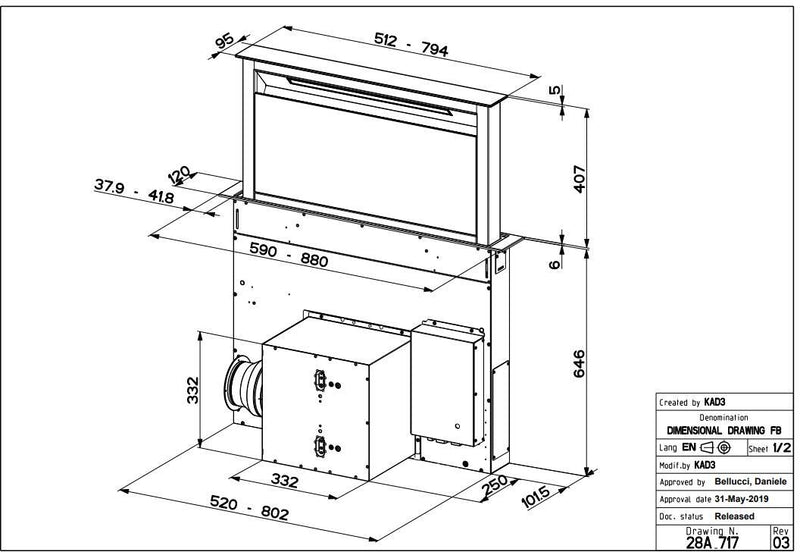 Faber FABULA-PLUS-EVO-A60 - Black Glass/Stainless Steel 60cm Downdraft Extractor - B Energy Rated