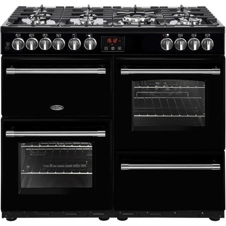 Belling FARMHOUSE 100DFT Blk 4444 - Black 7 Zone Dual Fuel Cooker - A/A energy