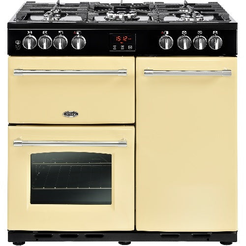 Belling FARMHOUSE 90DFT Crm 44444 - Cream 5 Zone Dual Fuel Cooker - A/A energy