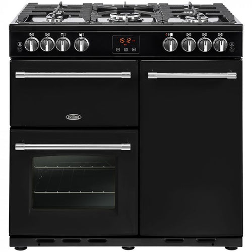 Belling FARMHOUSE X90G BLK - Black 5 Zone Gas Cooker - Manual cleaning - A energy