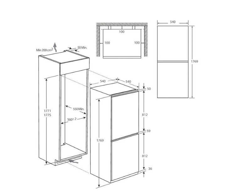 Haier HB50T618FMK - Integrated 50/50 Frost Free Fridge Freezer - E energy