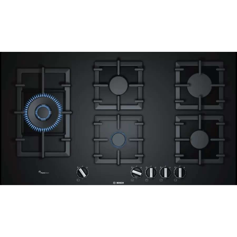 Bosch PPS9A6B90 - Black Tempered Glass 5 Zone Gas Hob