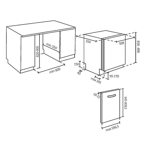 Haier XS 6B0S3FSB-80 - Black Integrated Dishwasher - 16 Place Settings - B Energy Rating