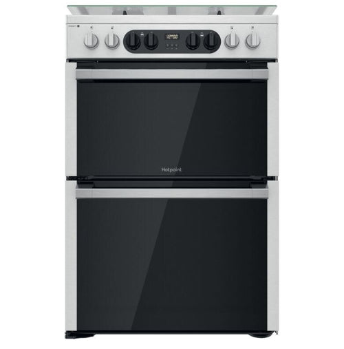 Hotpoint HDM67G8C2CX/UK - Silver 4 Zone Dual Fuel Cooker - Catalytic cleaning - A energy