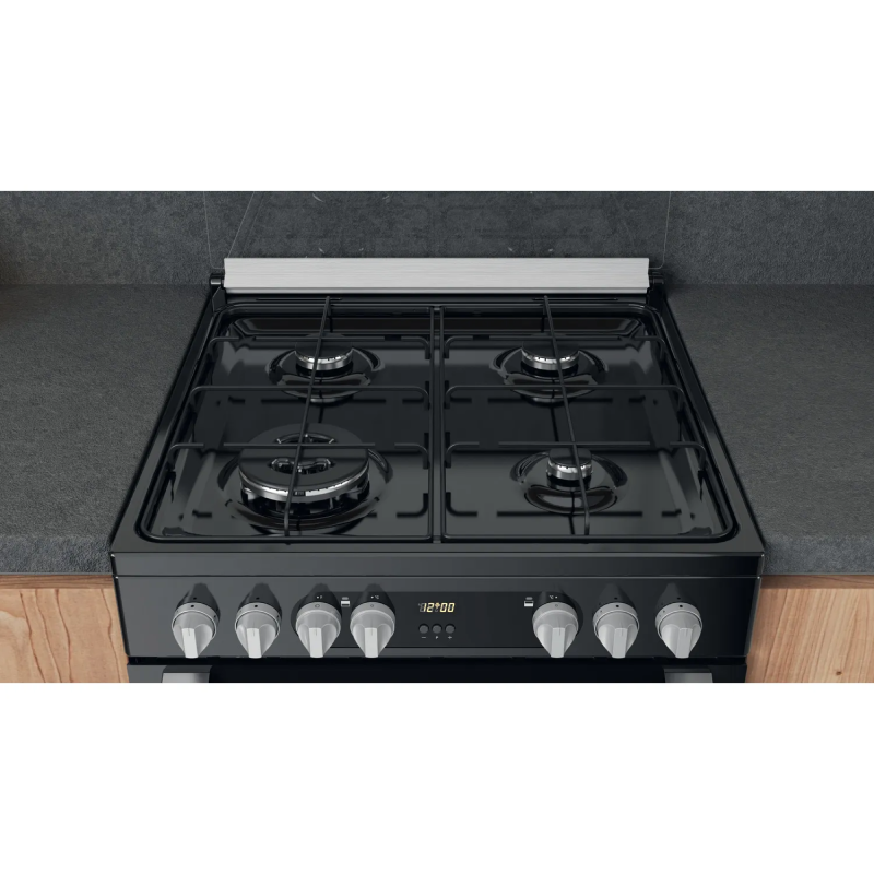 Hotpoint HDM67G9C2CSB/UK - Black 4 Zone Dual Fuel Cooker - Catalytic cleaning - A energy