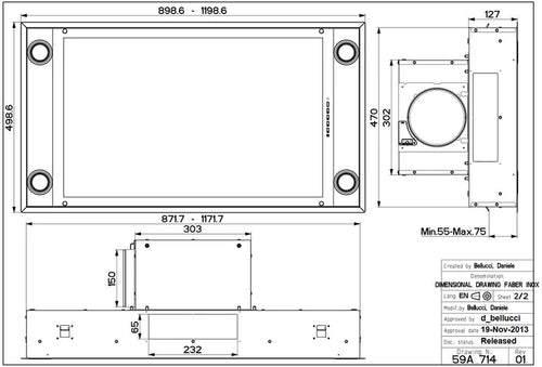 Faber HEAVEN-2-EV8-X-120 - Stainless Steel 120cm Ceiling Extractor - 700m³/h - A Rated