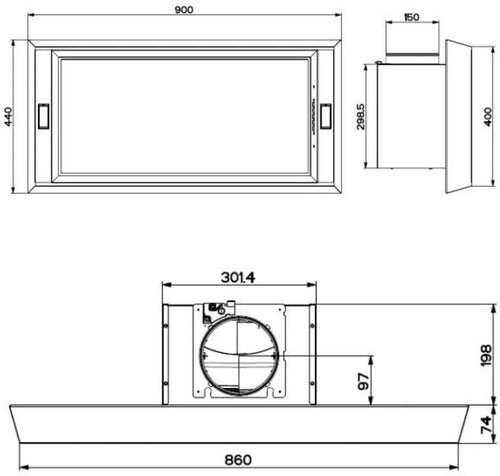 Faber HEAVEN-COMPACT-EV8-X-A90 - Stainless Steel/White Glass 90cm Ceiling Extractor - B Energy Rated
