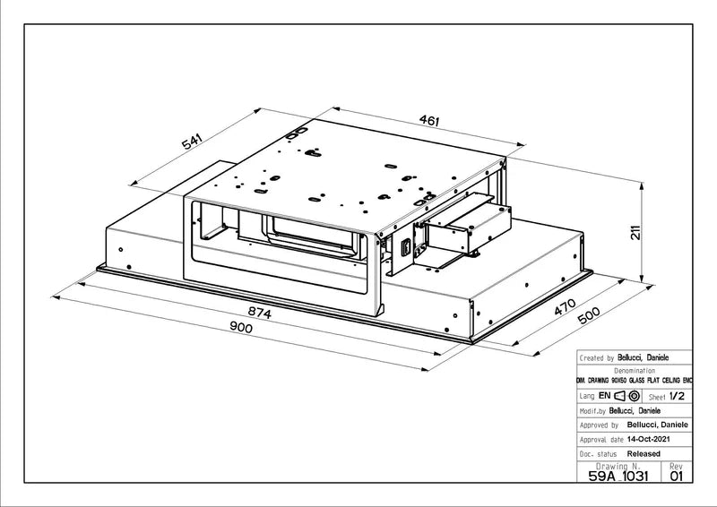 Faber HEAVEN-GLASS-3-0-WH-SLIM-KL-A90 - White Glass Ceiling Extractor - 90cm - A+ Energy