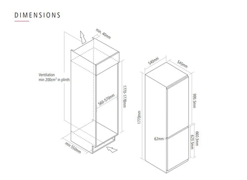 Caple RI7308 - 70/30 In-Column Fridge Freezer - 180L/63L - E Energy Rating
