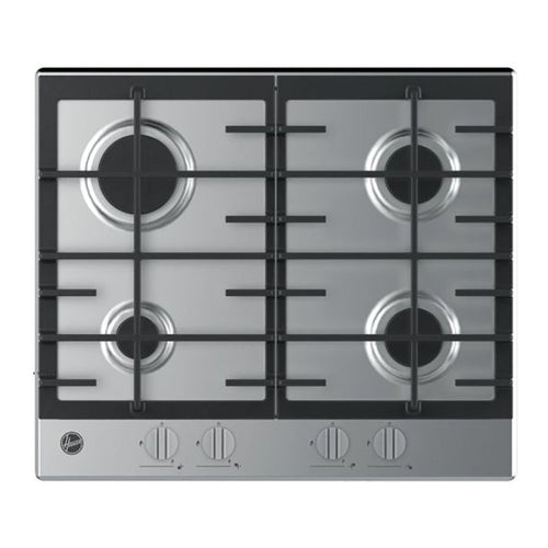 Hoover HHG6BRK3X - Stainless Steel 60cm Gas Hob - 4 Burners - Front Controls