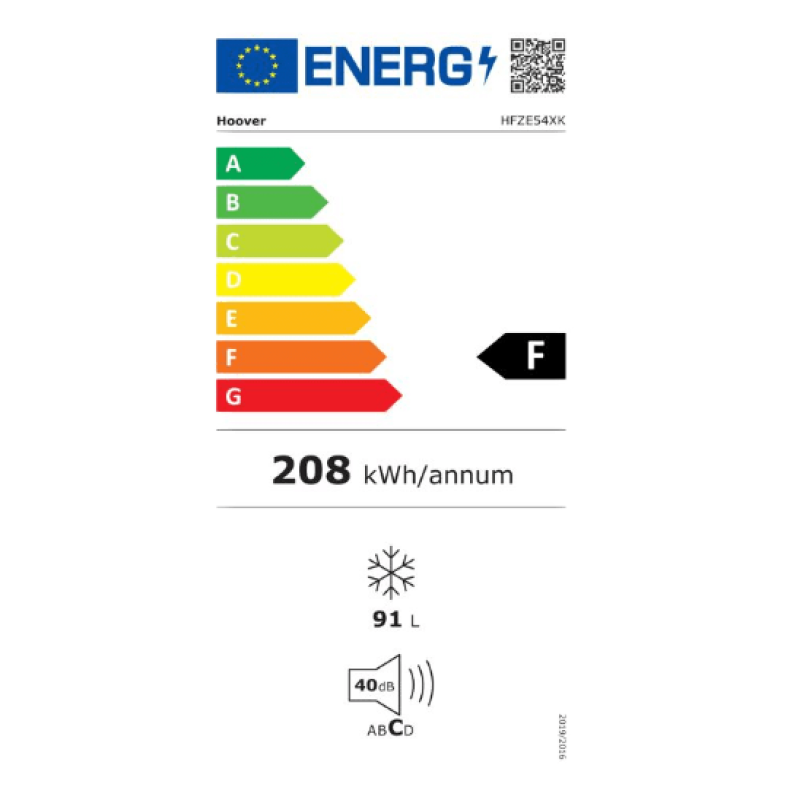 Hoover HFZE54XK - Silver Undercounter Freezer - F energy