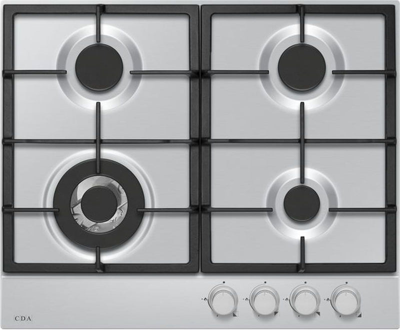 CDA HPG6200SS - Stainless Steel 60cm 4 Burner Gas Hob - 2.8kW Wok Burner