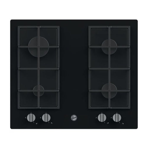 Hoover HVG6K3B - Black 60cm Gas Hob - 4 Burners - Flame Safety