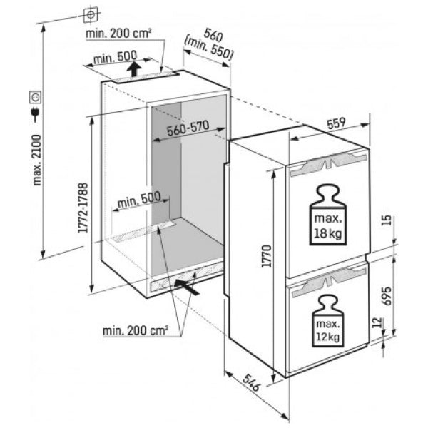 Liebherr ICNe5103 - Stainless Steel Integrated Fridge Freezer - 253L Total Capacity - 70/30 Split - E Energy Rating