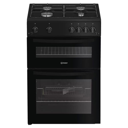 Indesit IDG6GB- Black 60cm Gas Double Cooker - A+ Energy Rating