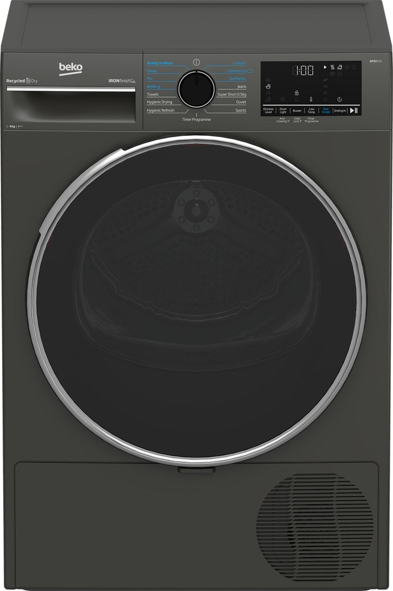 Beko B5T4923I Freestanding Graphite 9kg Heat Pump Tumble Dryer with IronFinish™ - A++Rated